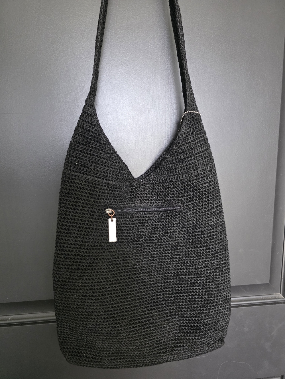 The Sak Black Crochet Knit Shoulder Bag Hobo Boho Slouchy Handbag Casual Tote - Picture 7 of 8